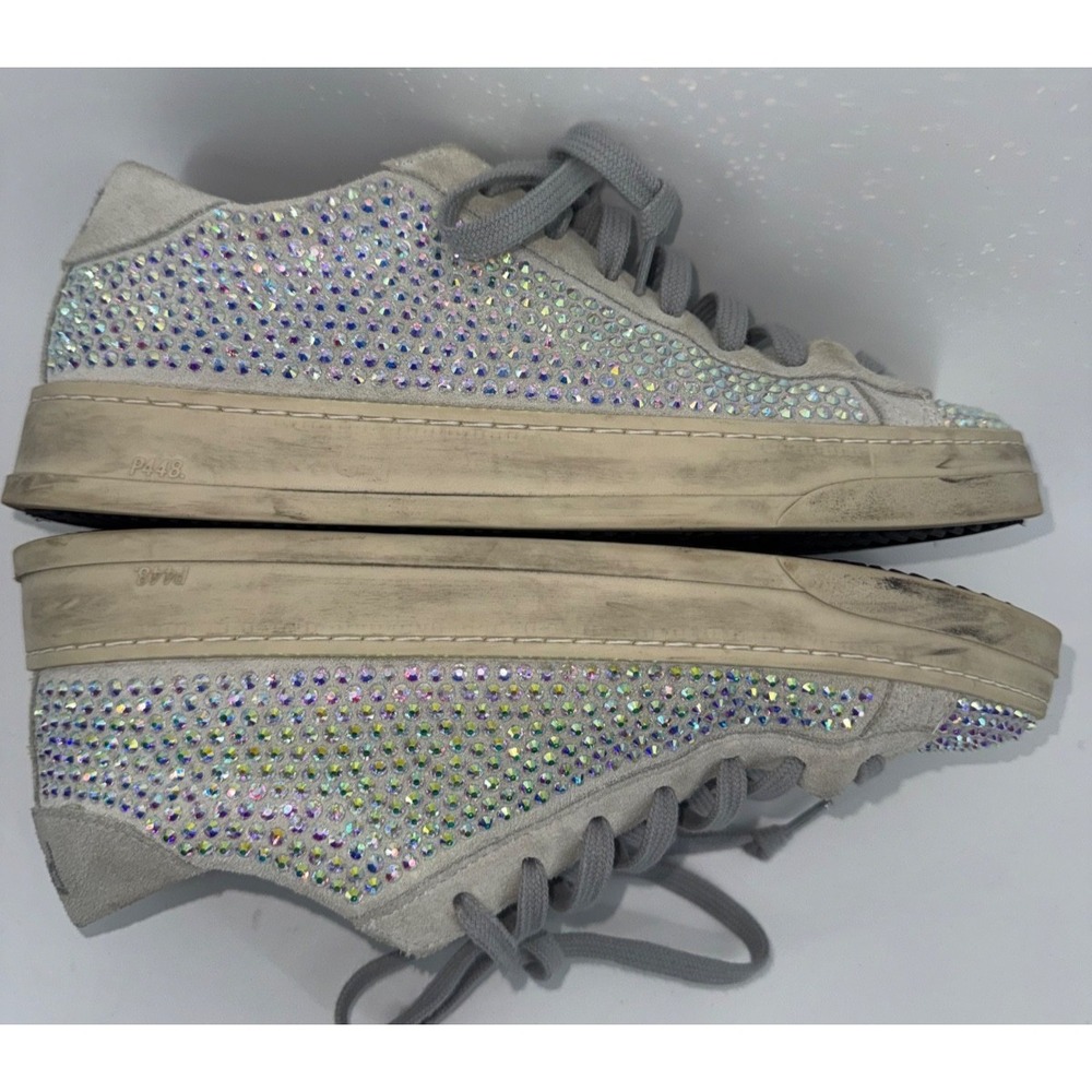 P448 John Gray Suede Rhinestone Sneakers Crystal Bling Y2K 38 size 7 glam Italy - Picture 9 of 13